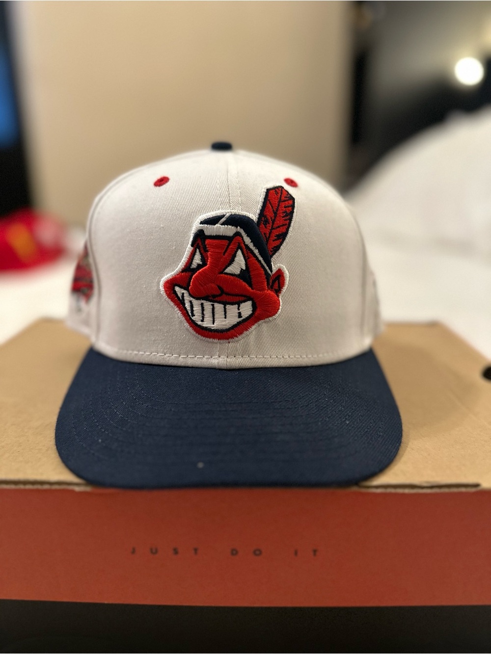New Era Kids White and Navy Baseball Cap with Red Logo